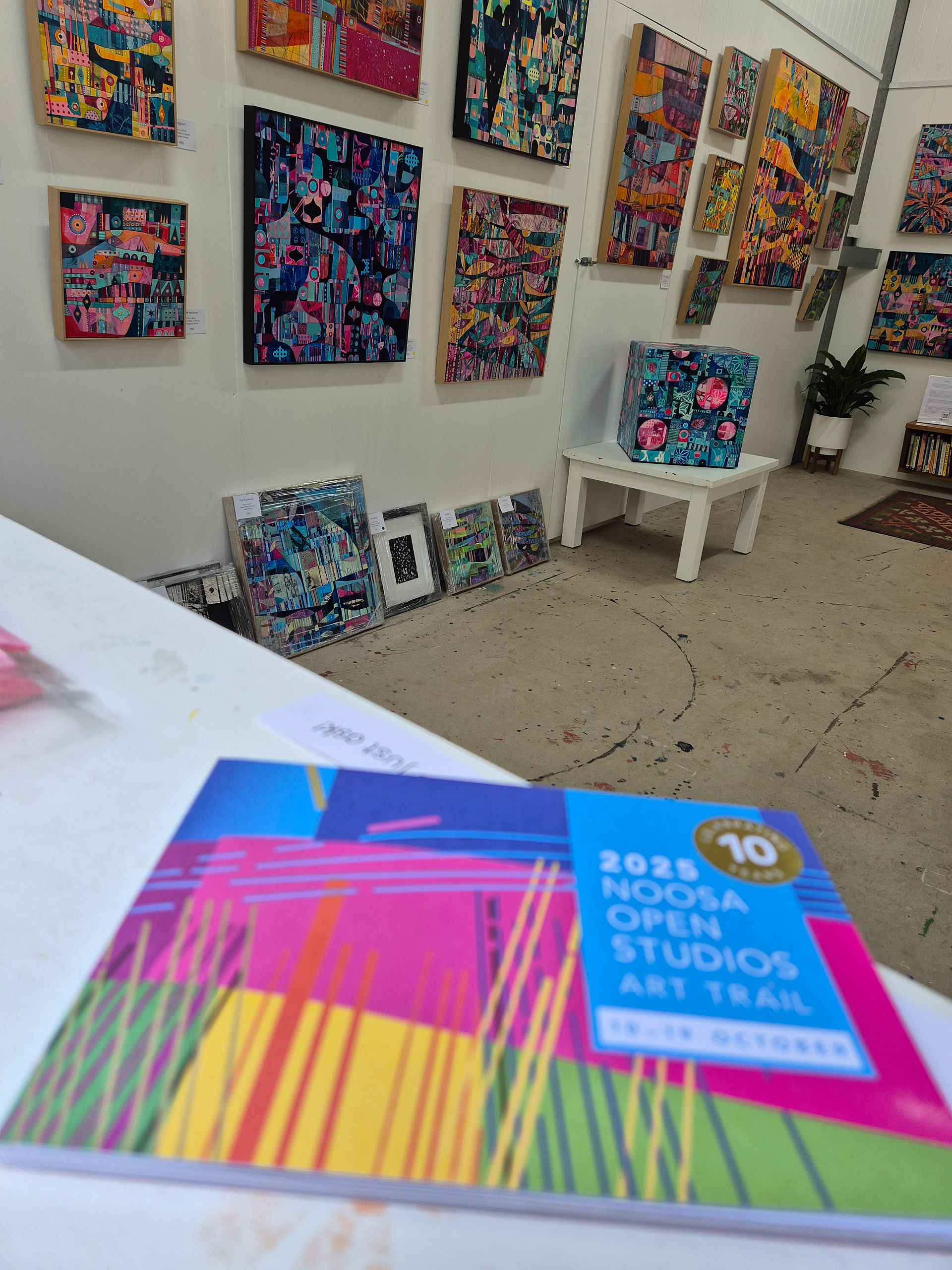 noosa open studios 2025 booklet in the foreground on a white table