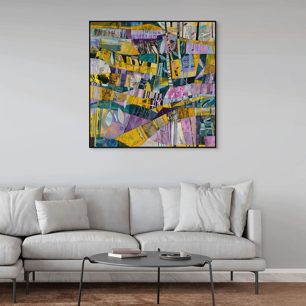 Thumbnail: Twilight abstract wall art print in dusky blue, purple and yellow tones, inspired by the stillness of evening