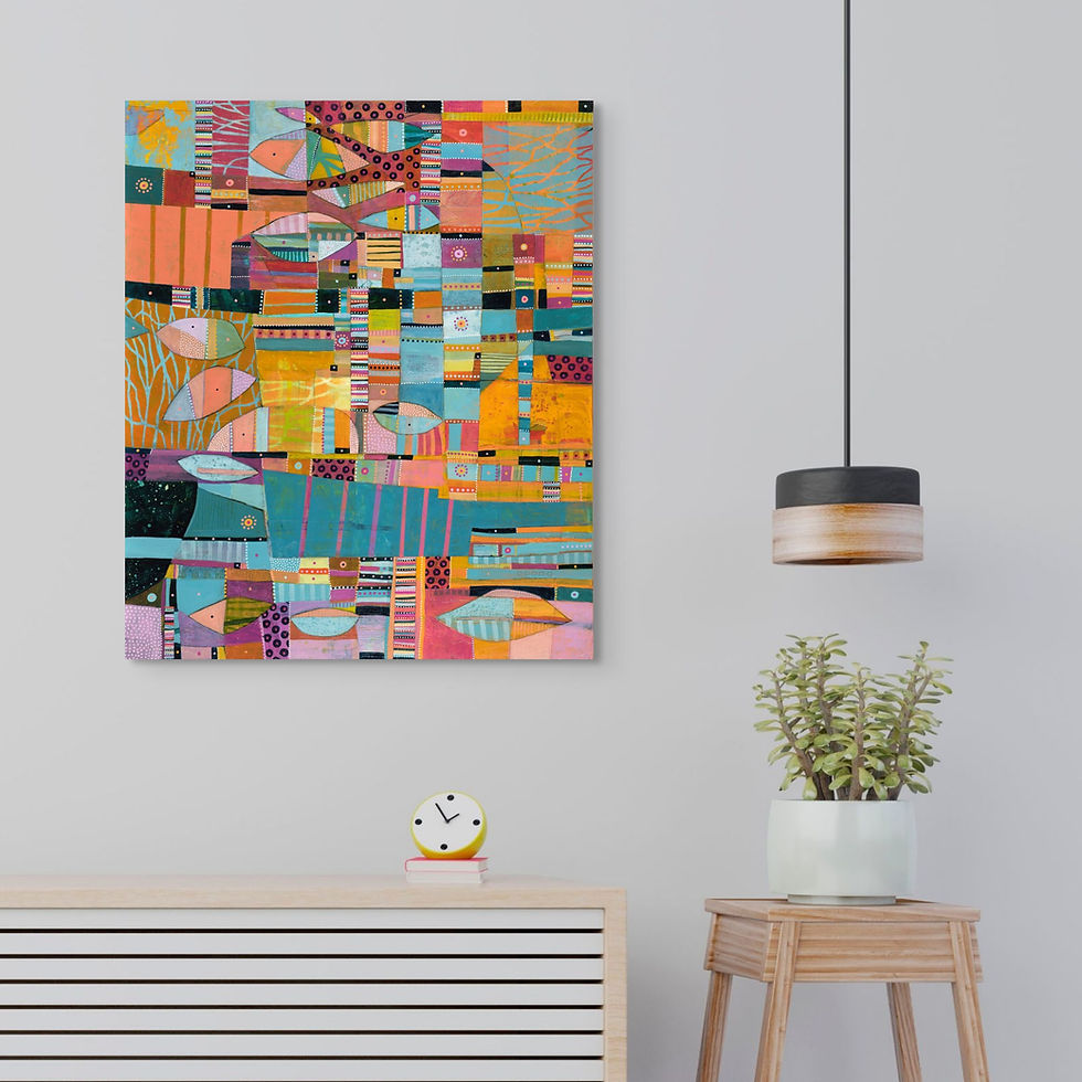 Thumbnail: abstract landscape art print on canvas in orange and blue
