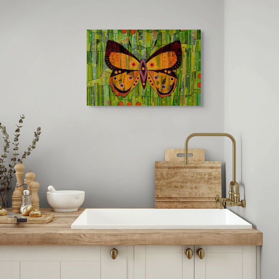 Thumbnail: abstract illustration of an orange butterfly on a green background
