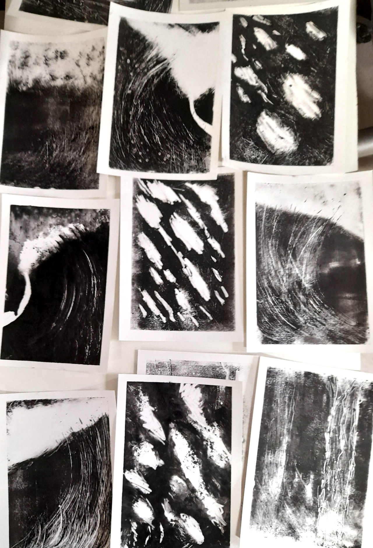 black and white monotype prints