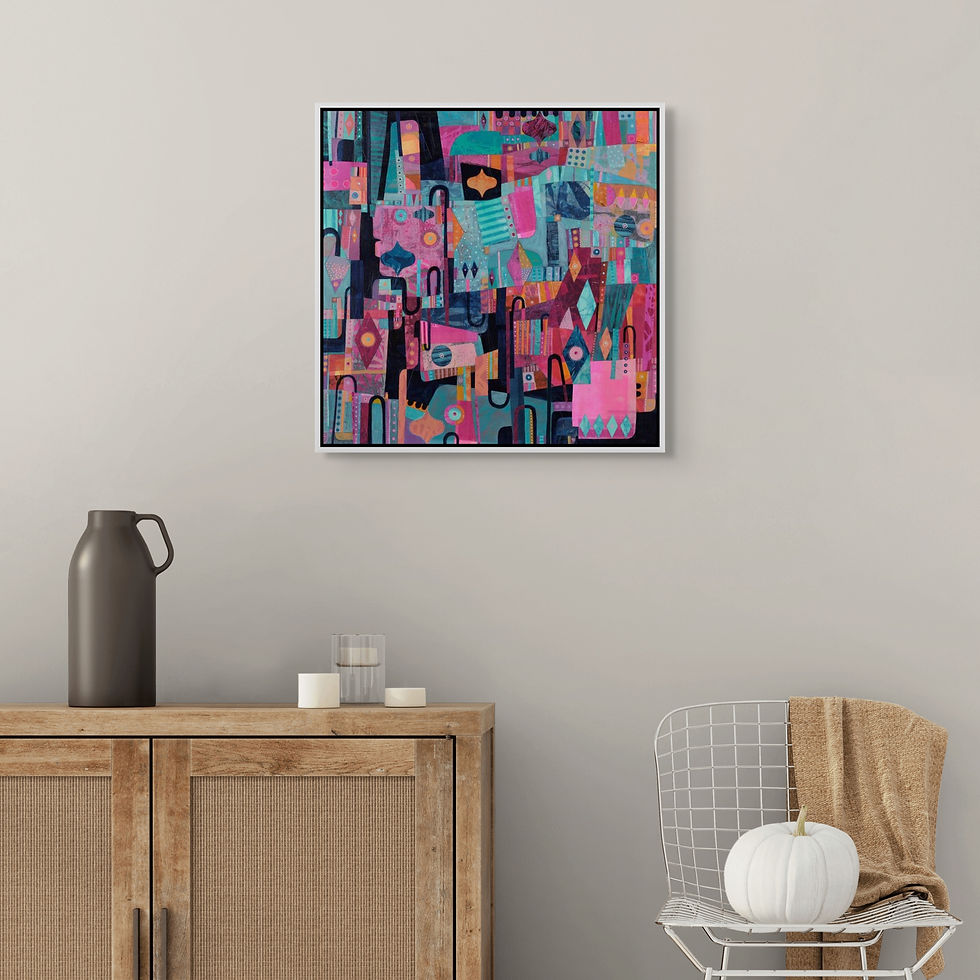Thumbnail: abstract landscape art print on canvas framed in oak