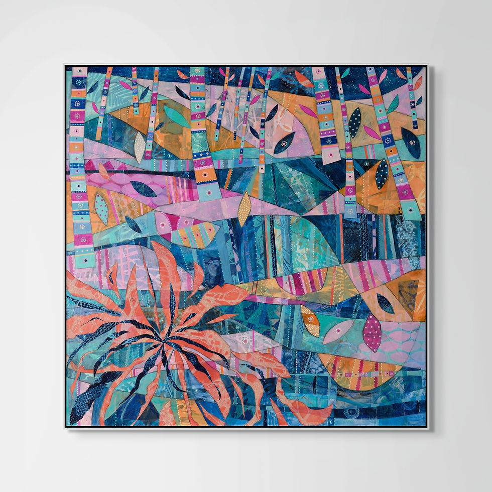 Thumbnail: Drifting abstract wall art print in orange, pink and blue tones, exploring flow and surrender