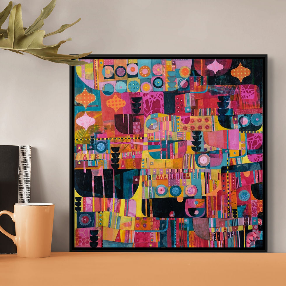 Thumbnail: abstract landscape art print on canvas framed in white oak or black
