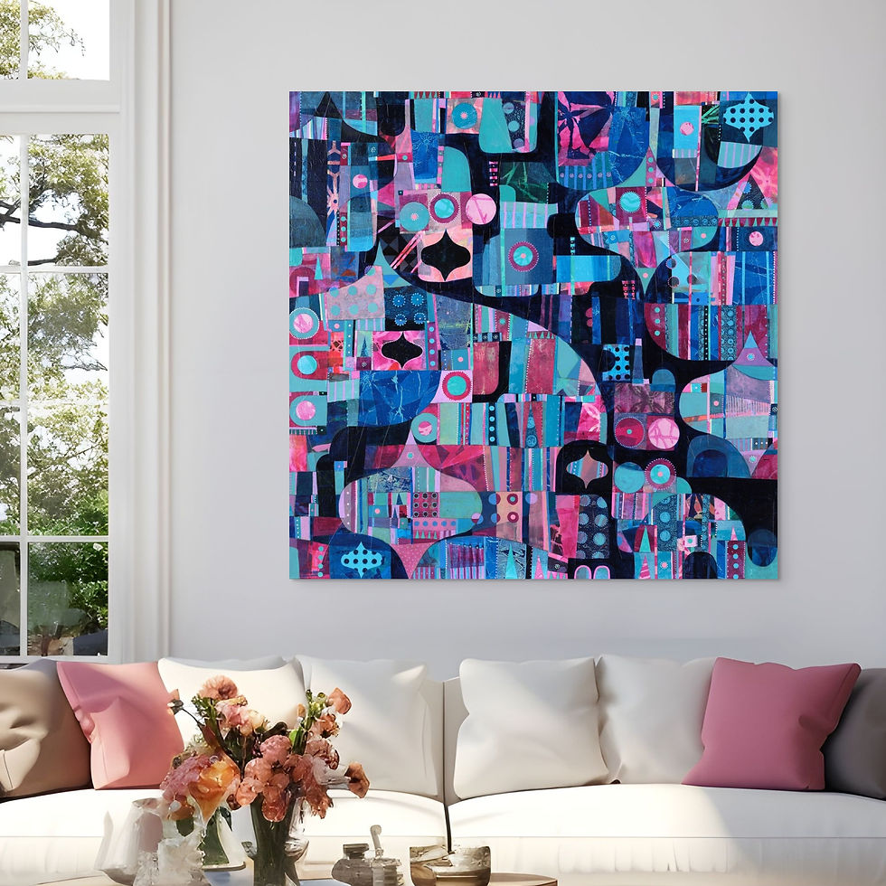 Thumbnail: abstract landscape art print on canvas in pink and blue