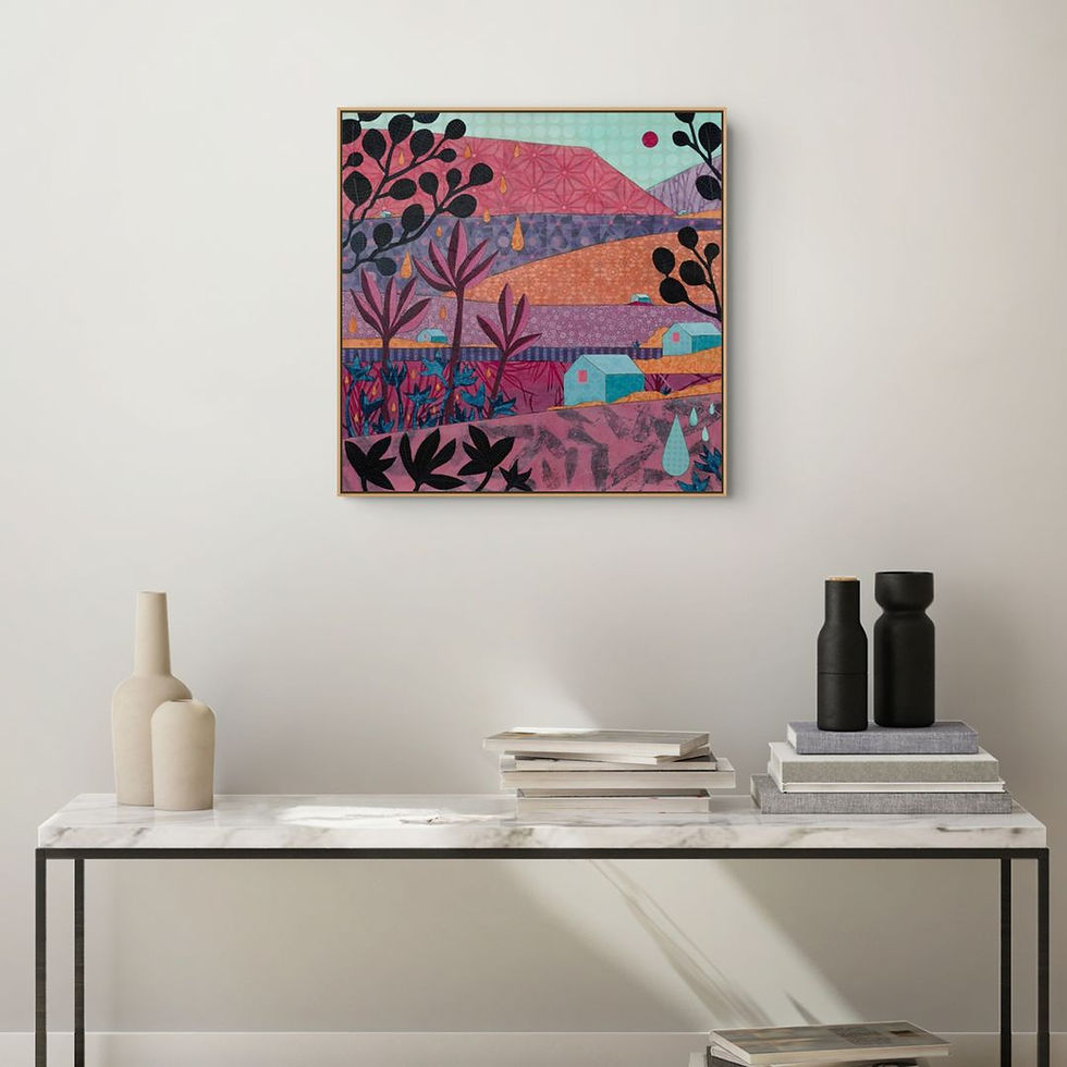 Thumbnail: Seeds of Reflection abstract wall art in pink, purple and teal, evoking reflection and process