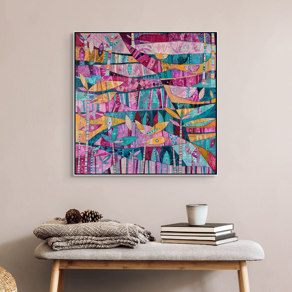 Thumbnail: abstract landscape art print on canvas framed in oak black or white