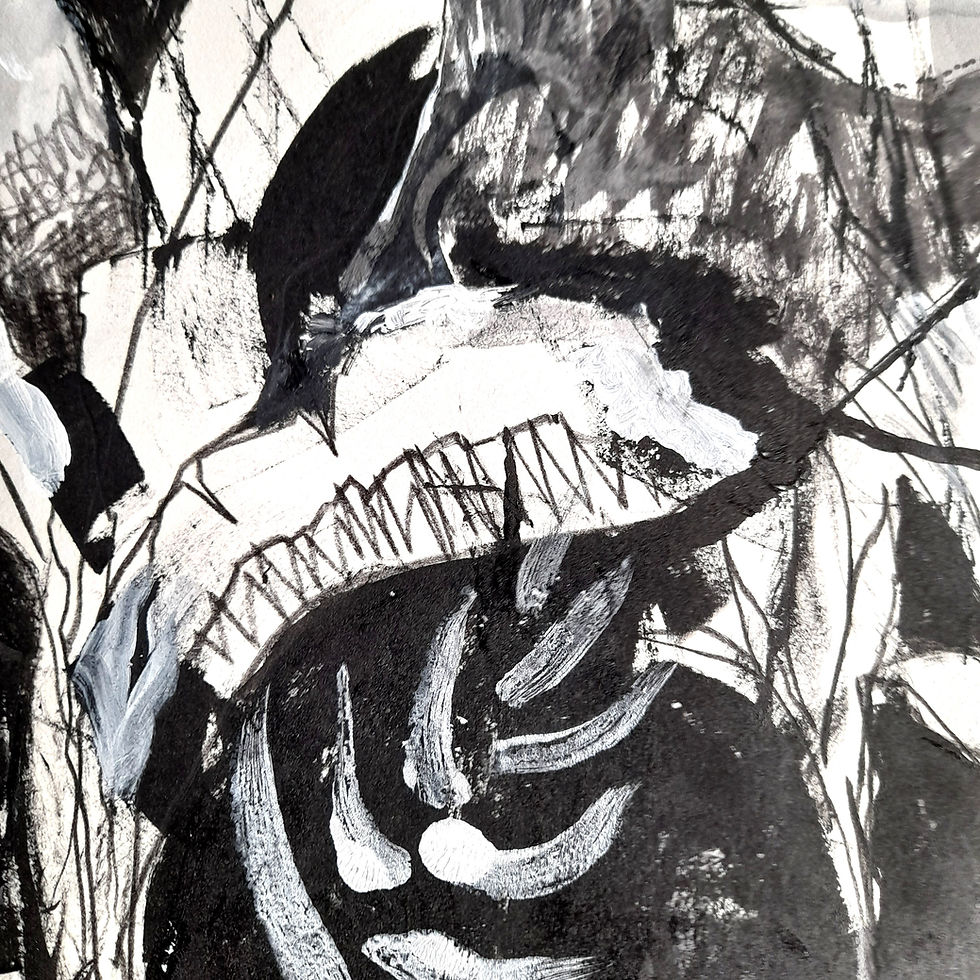Black and white abstract leaf drawing