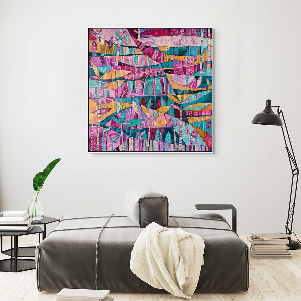 Thumbnail: abstract landscape art print on canvas framed in oak black or white