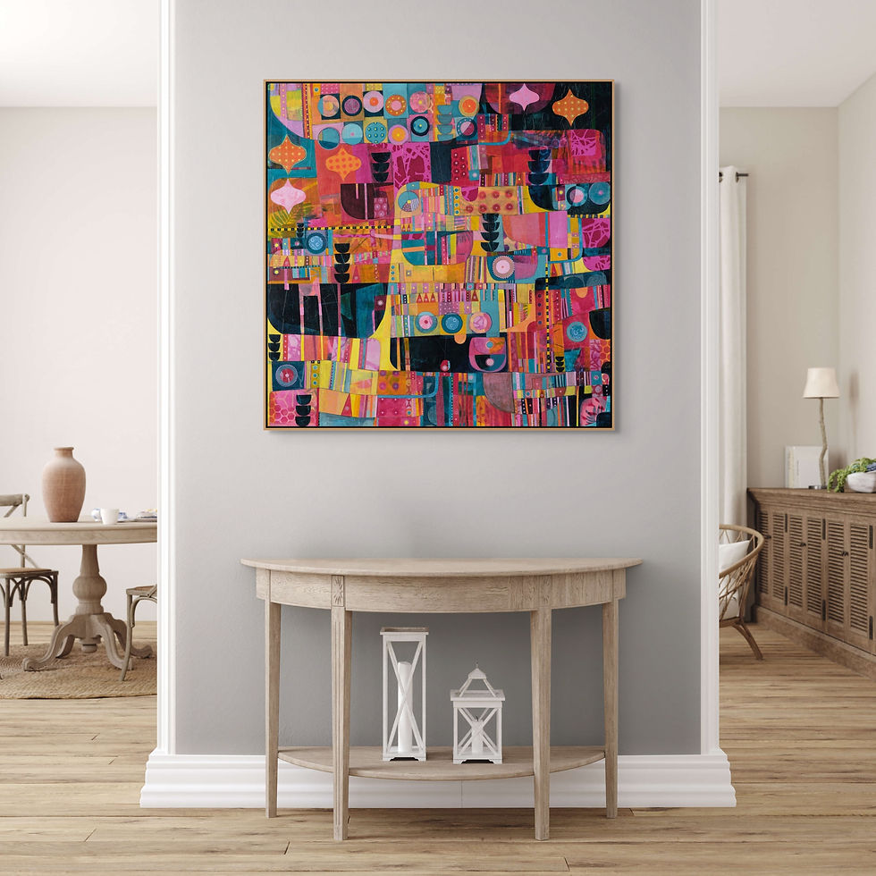 Thumbnail: abstract landscape art print on canvas framed in white oak or black