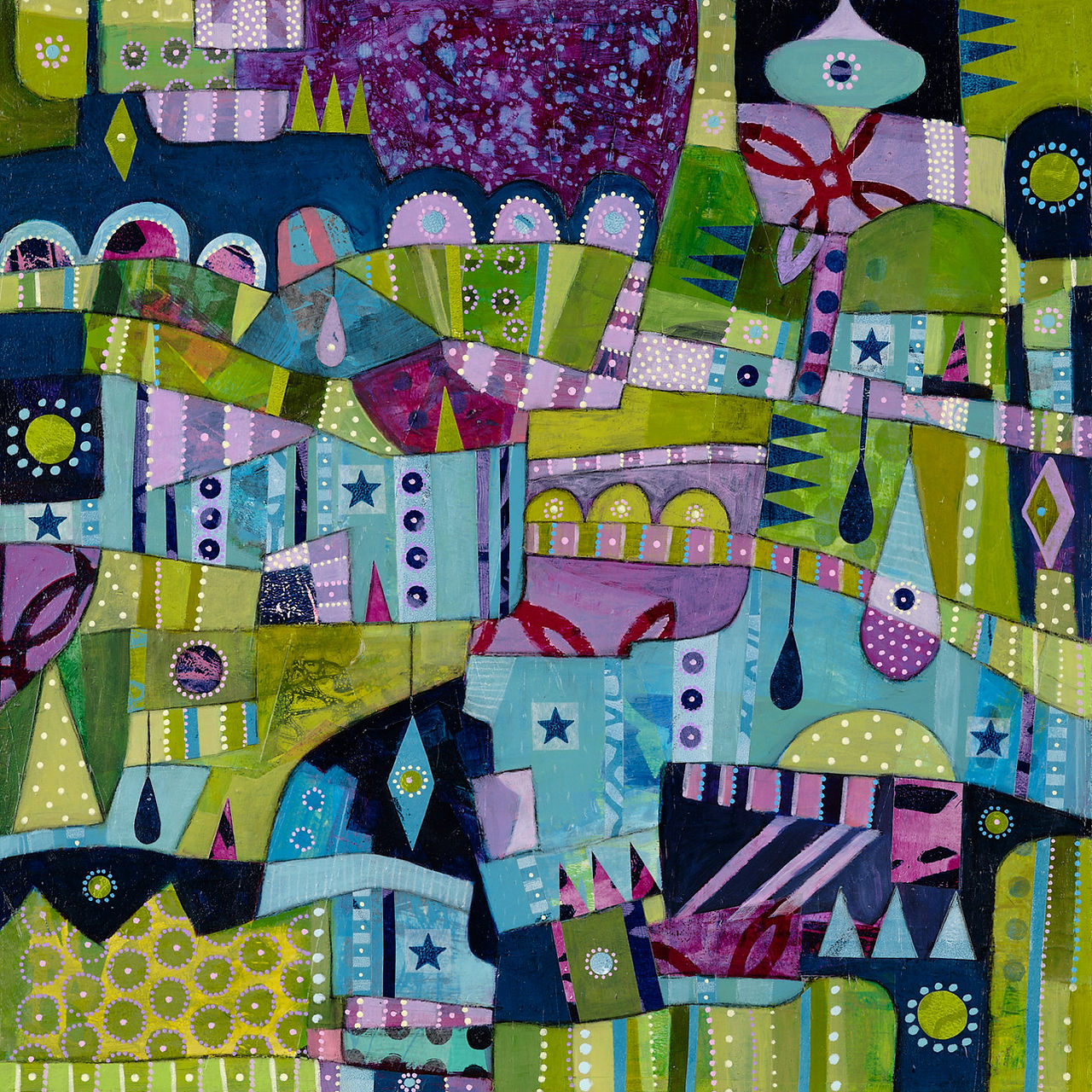 abstract landscape painting in blue and green