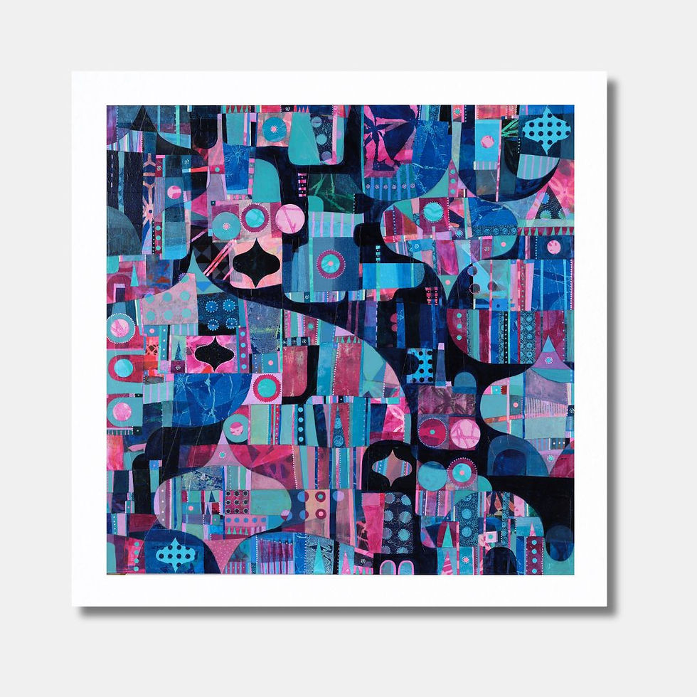 Thumbnail: Conundrum abstract wall art print in pink and blue tones, evoking tension and shifting interpretation