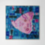 abstract butterfly painting in pink and blue framed in oak