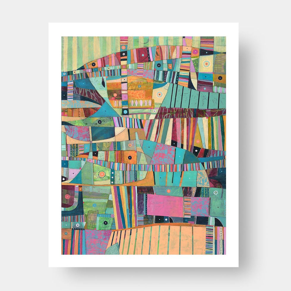 Thumbnail: The Parade abstract wall art print in orange, green and pink tones, evoking a festive procession