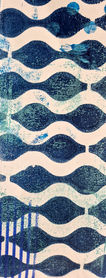 retro wavy stencil design in blue and white