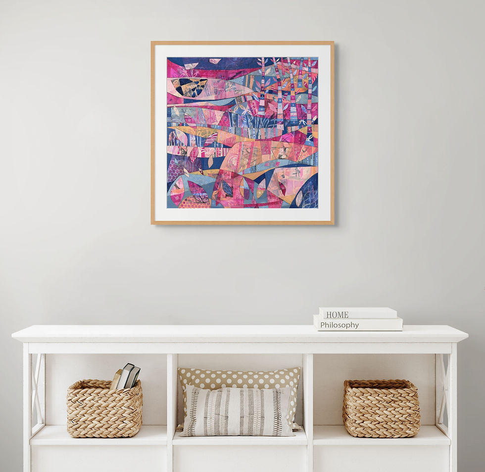 Thumbnail: Adrift abstract wall art print in pink and blue tones, evoking freedom and untethered thought