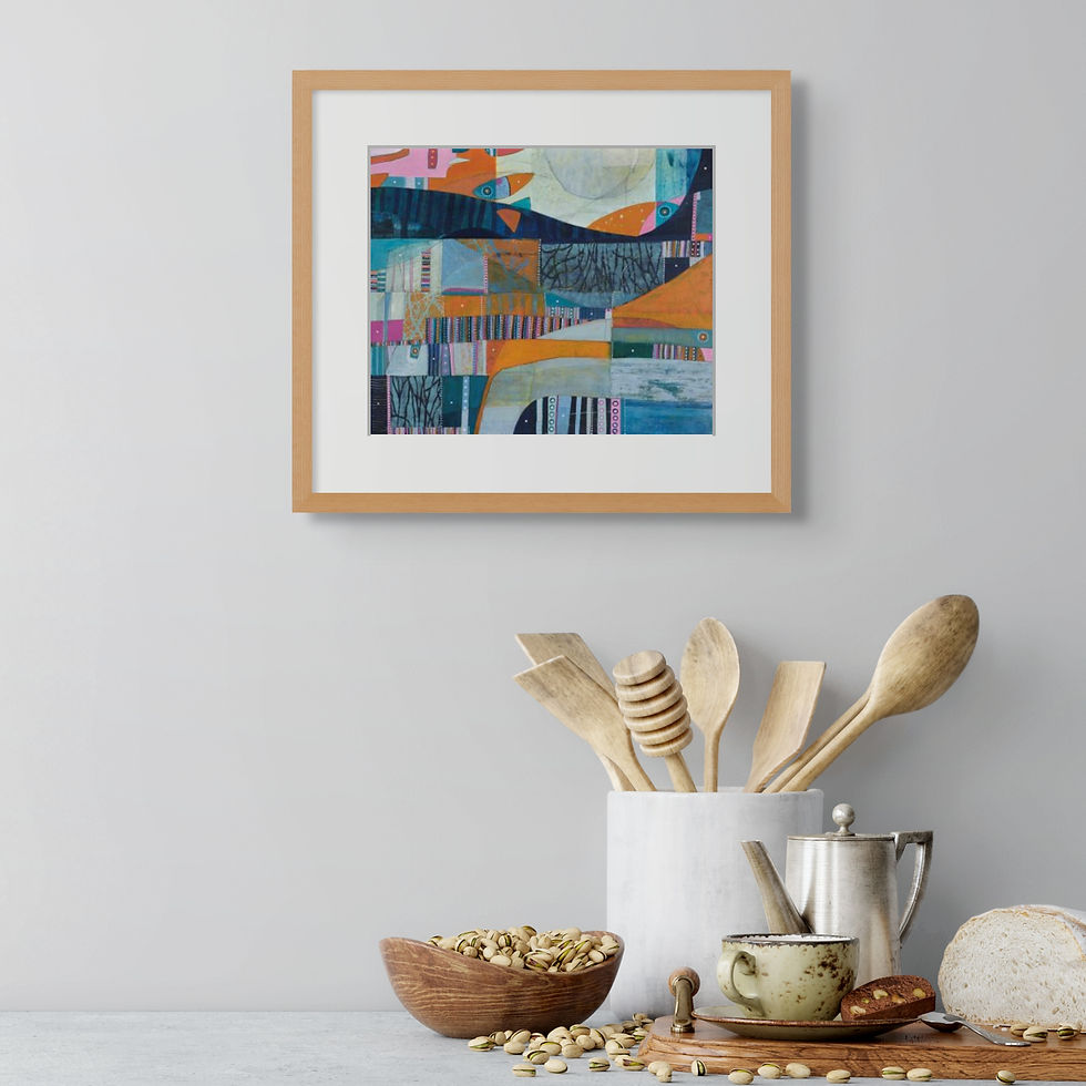 Thumbnail: Coming Ashore abstract wall art print in pink and blue tones, capturing the fleeting edge of an incoming tide