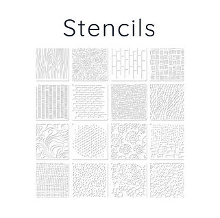 a grid of 16 sample Stencil designs