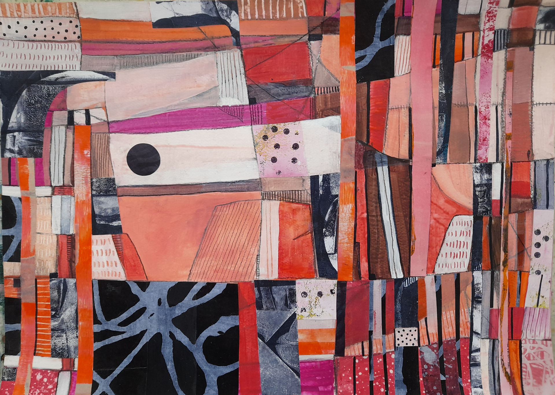 abstract landscape painting in pink stripes