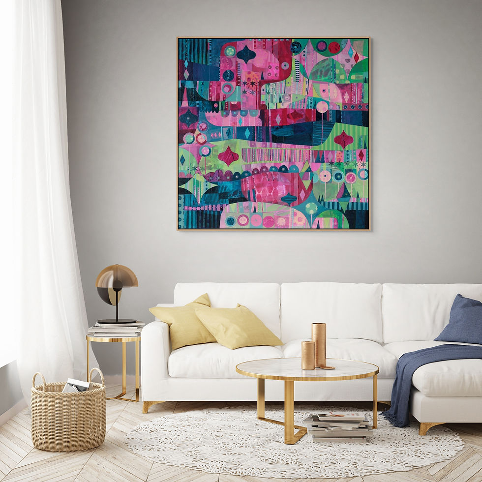 Thumbnail: abstract landscape art print on canvas framed in white, oak or black