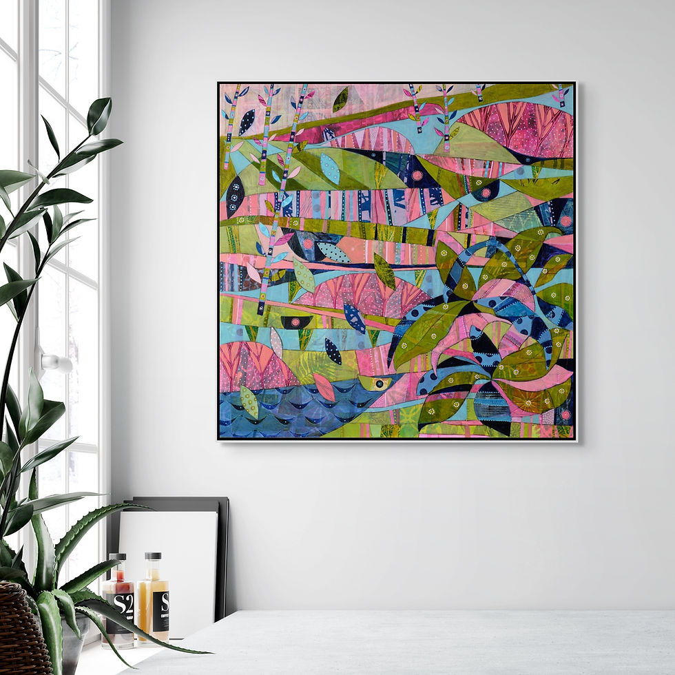 Thumbnail: abstract landscape art print on canvas framed in oak