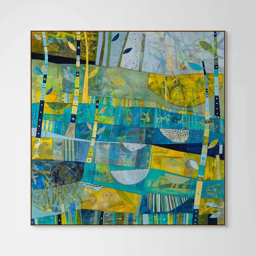 abstract landscape art print on canvas in green blue and yellow coastal theme