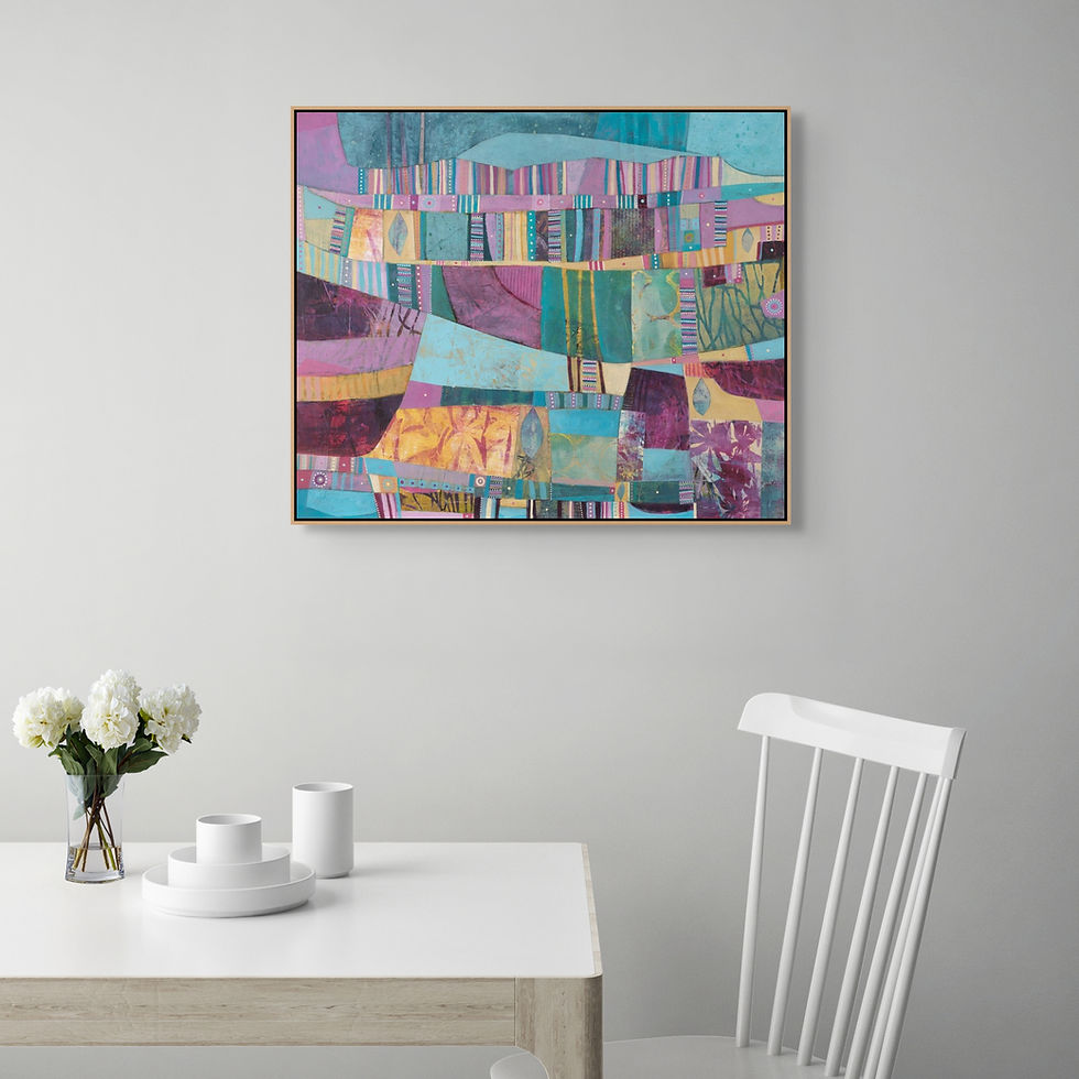 Thumbnail: abstract landscape mixed media painting on a wall