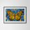 Thumbnail: abstract painted butterfly in orange and yellow on a blue background unframed art print on paper