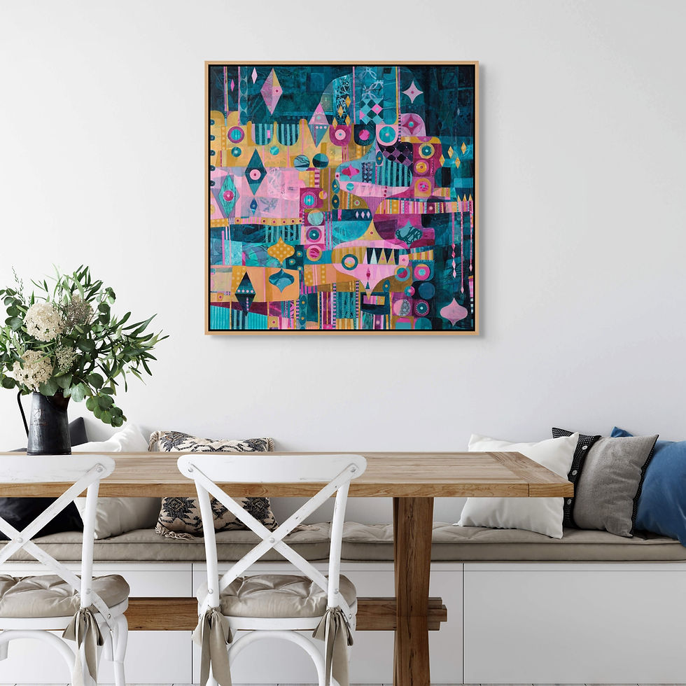 Thumbnail: abstract landscape art print on canvas framed in white black or oak