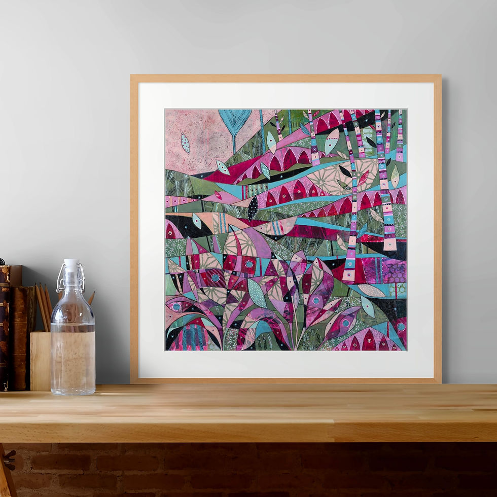 Thumbnail: The Eyrie abstract wall art print in green and pink tones, evoking stillness and clarity