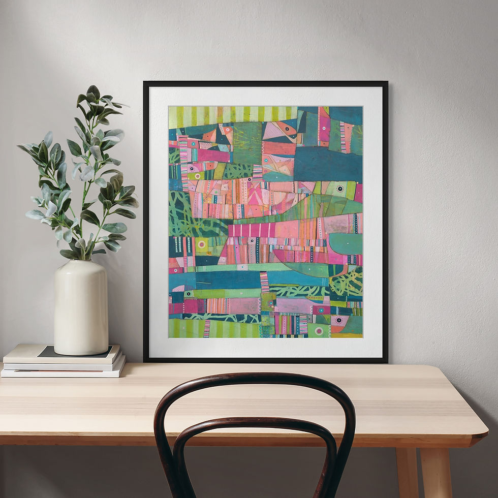 Thumbnail: Lush abstract wall art print in green and pink tones, capturing the vitality of a flourishing landscape