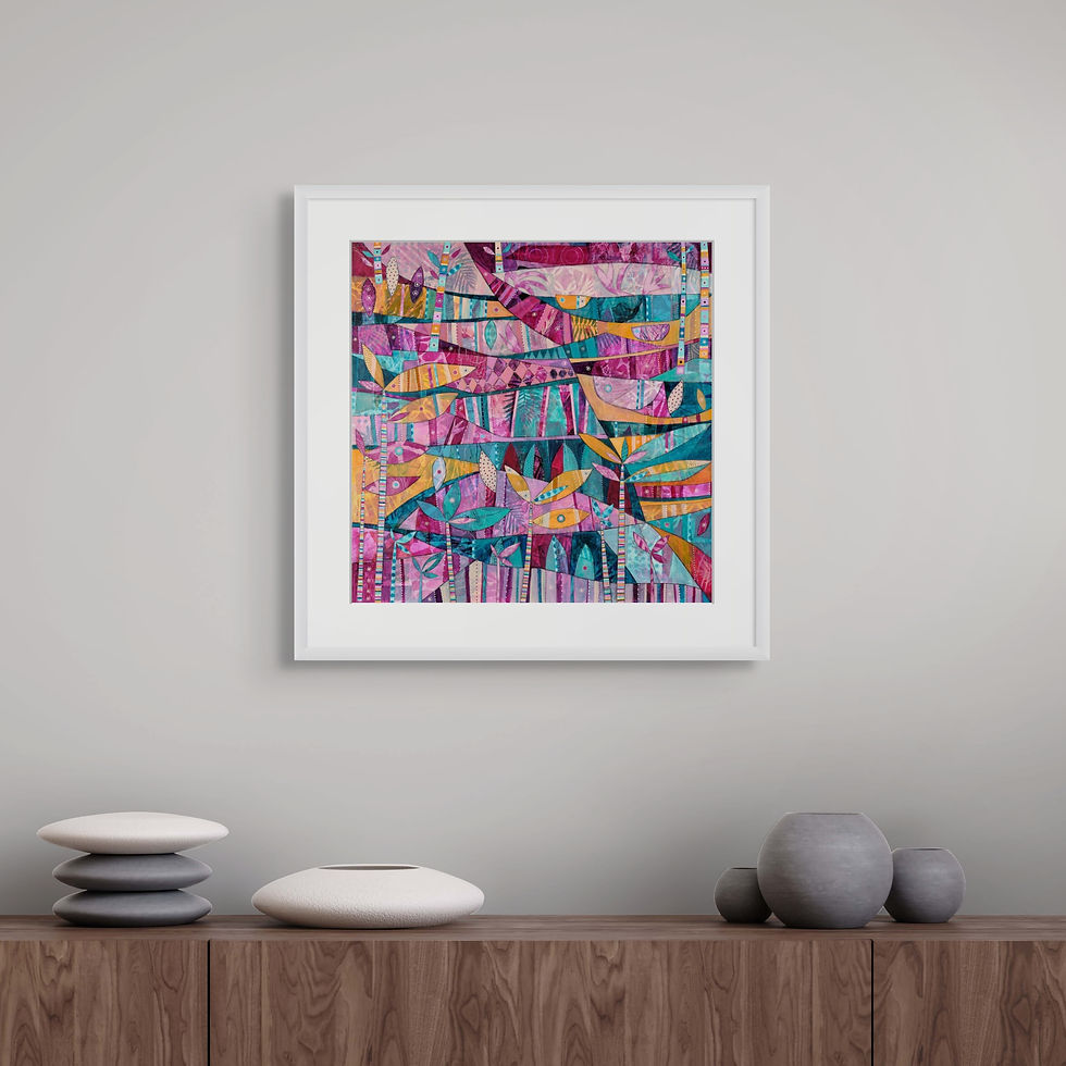 Thumbnail: abstract landscape art print on paper in pinks and orange