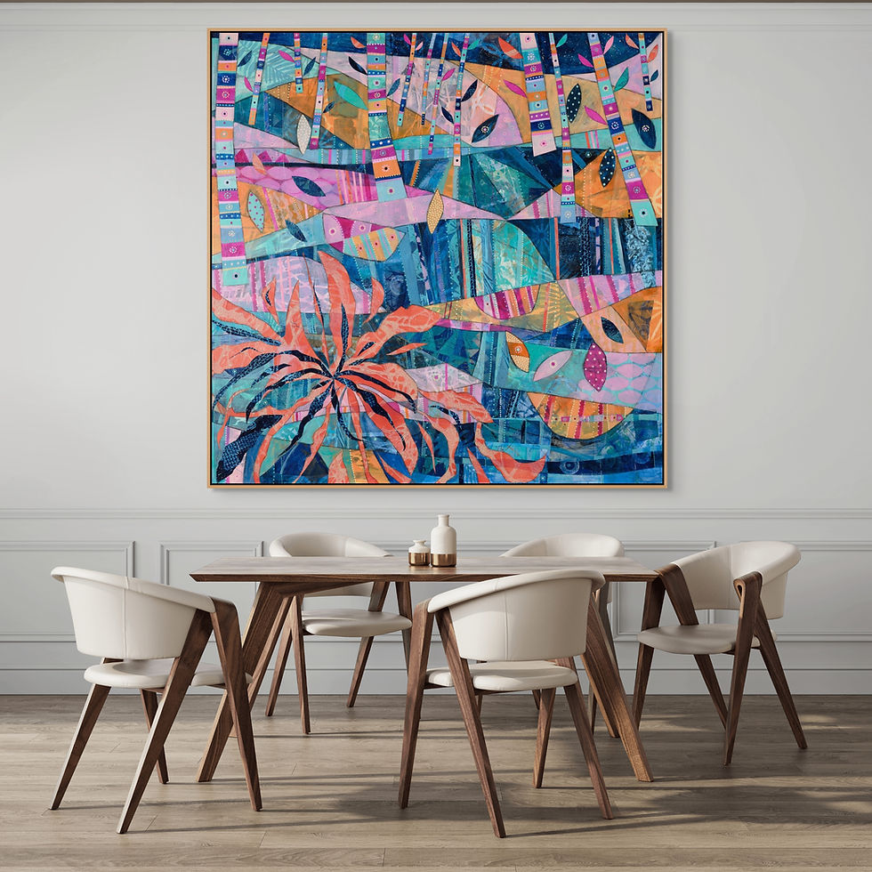 Thumbnail: abstract landscape art print on canvas framed in oak
