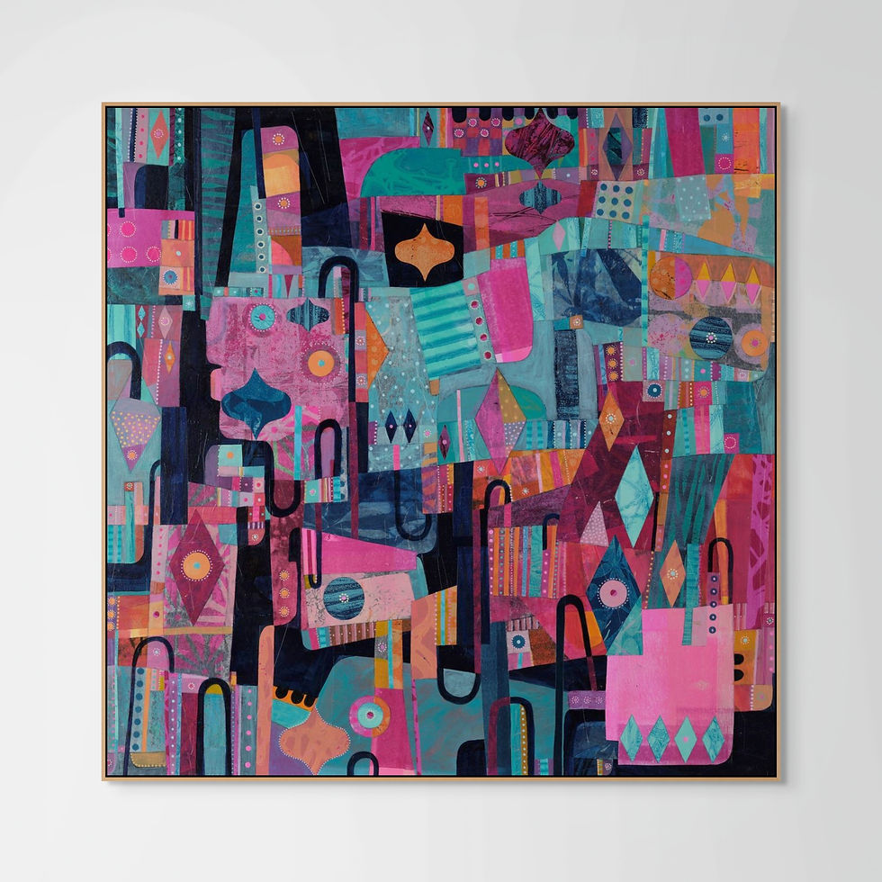 abstract landscape art print on canvas framed in oak