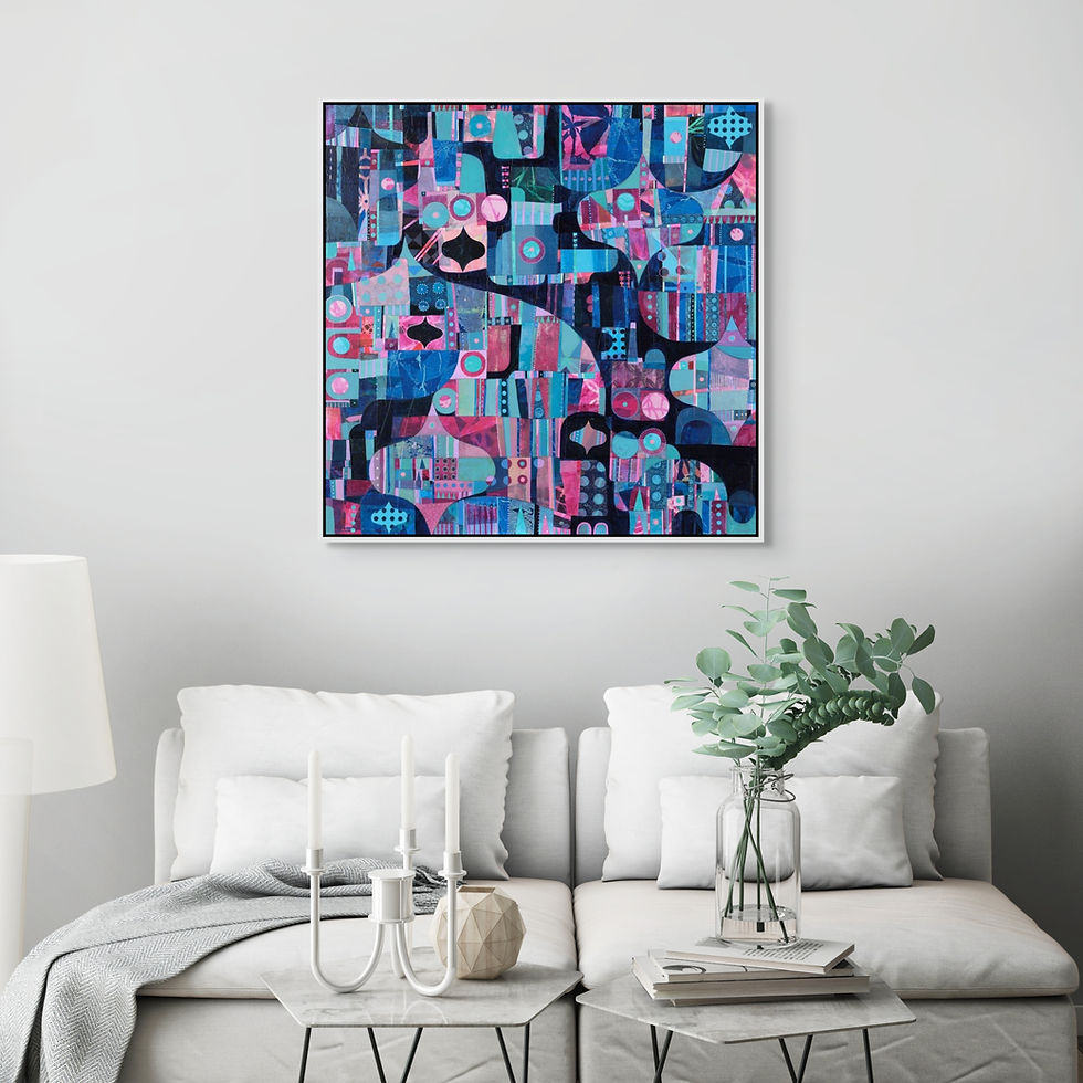 Thumbnail: abstract landscape art print on canvas framed in oak