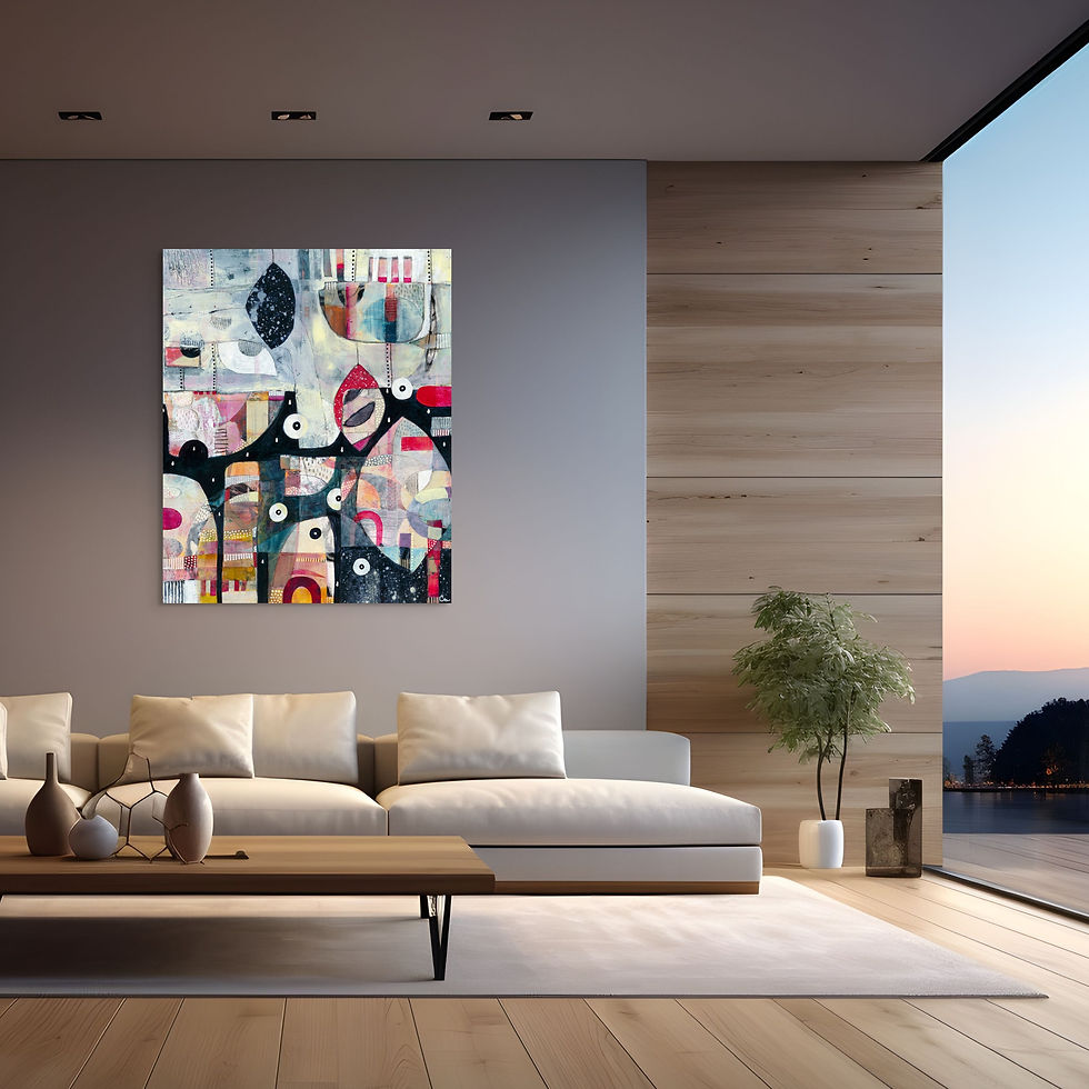 Thumbnail: abstract landscape art print on canvas with leaf shape