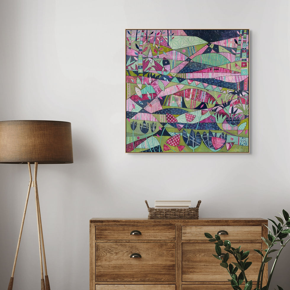 Thumbnail: abstract landscape art print on canvas framed in oak black or white