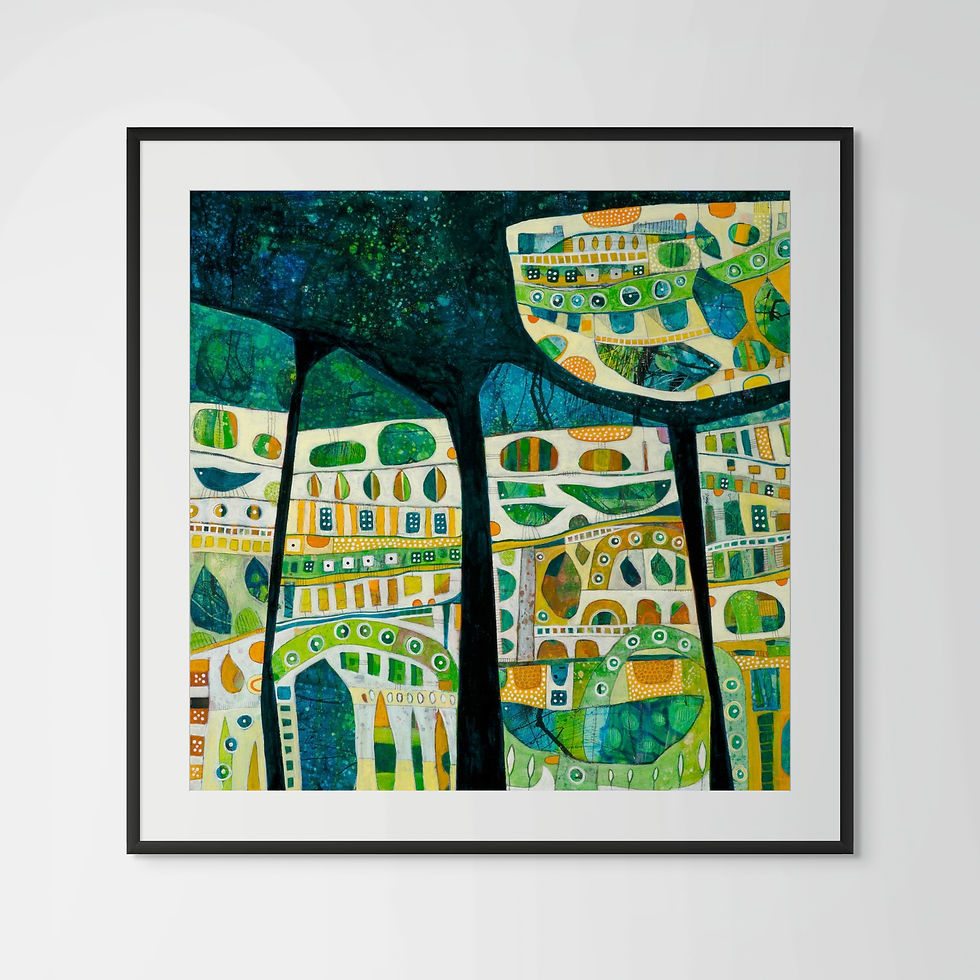 Thumbnail: Rolling With It abstract wall art print in orange and green tones, evoking travel and interconnectedness