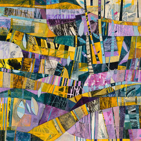 abstract landscape painting in yellow and violet