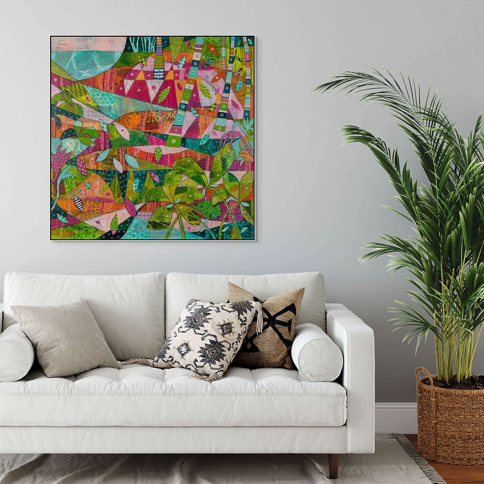 Thumbnail: Sanctuary abstract wall art print in orange and green tones, inspired by Far North Queensland rainforests