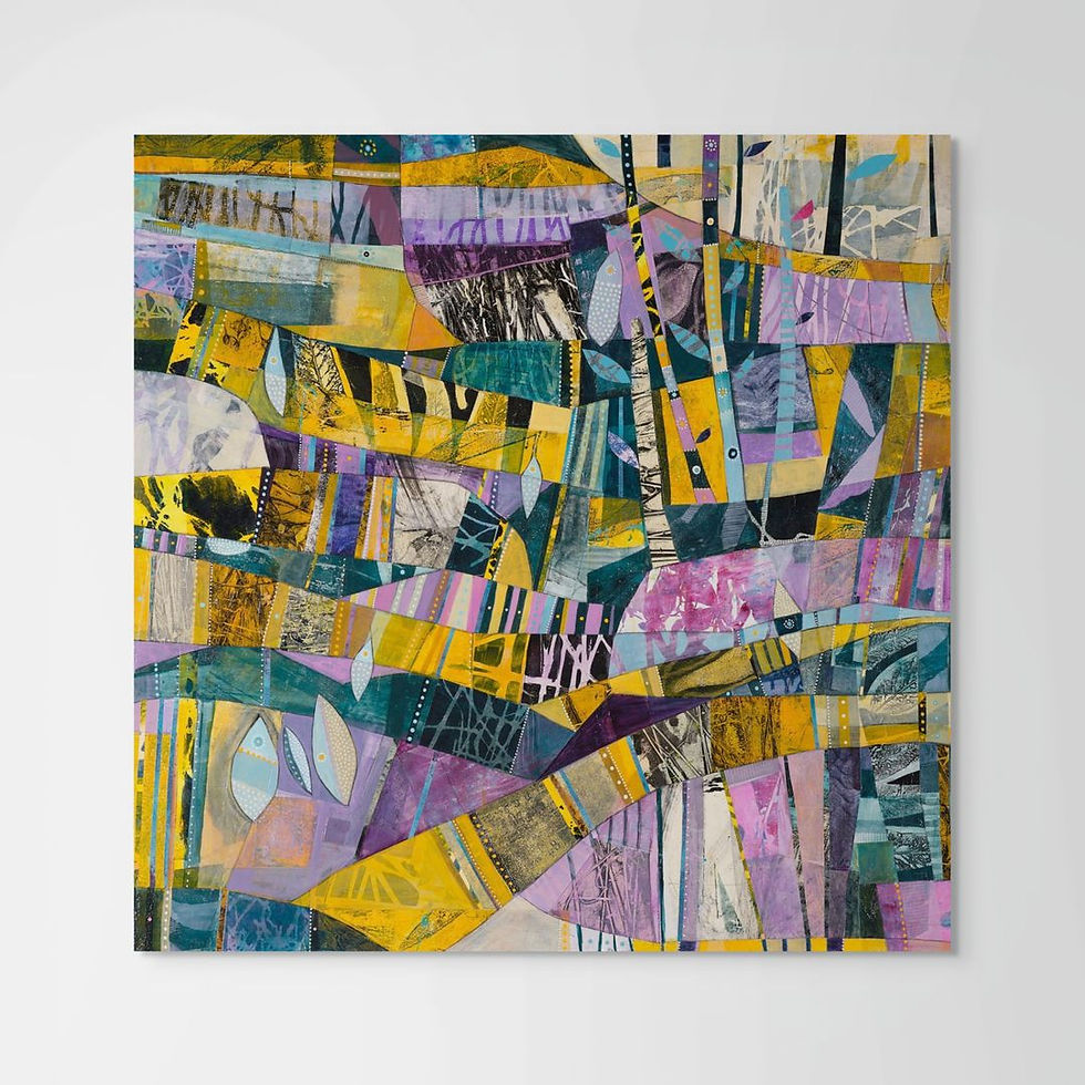 abstract landscape artwork on canvas framed gallery wrap style in room scenes