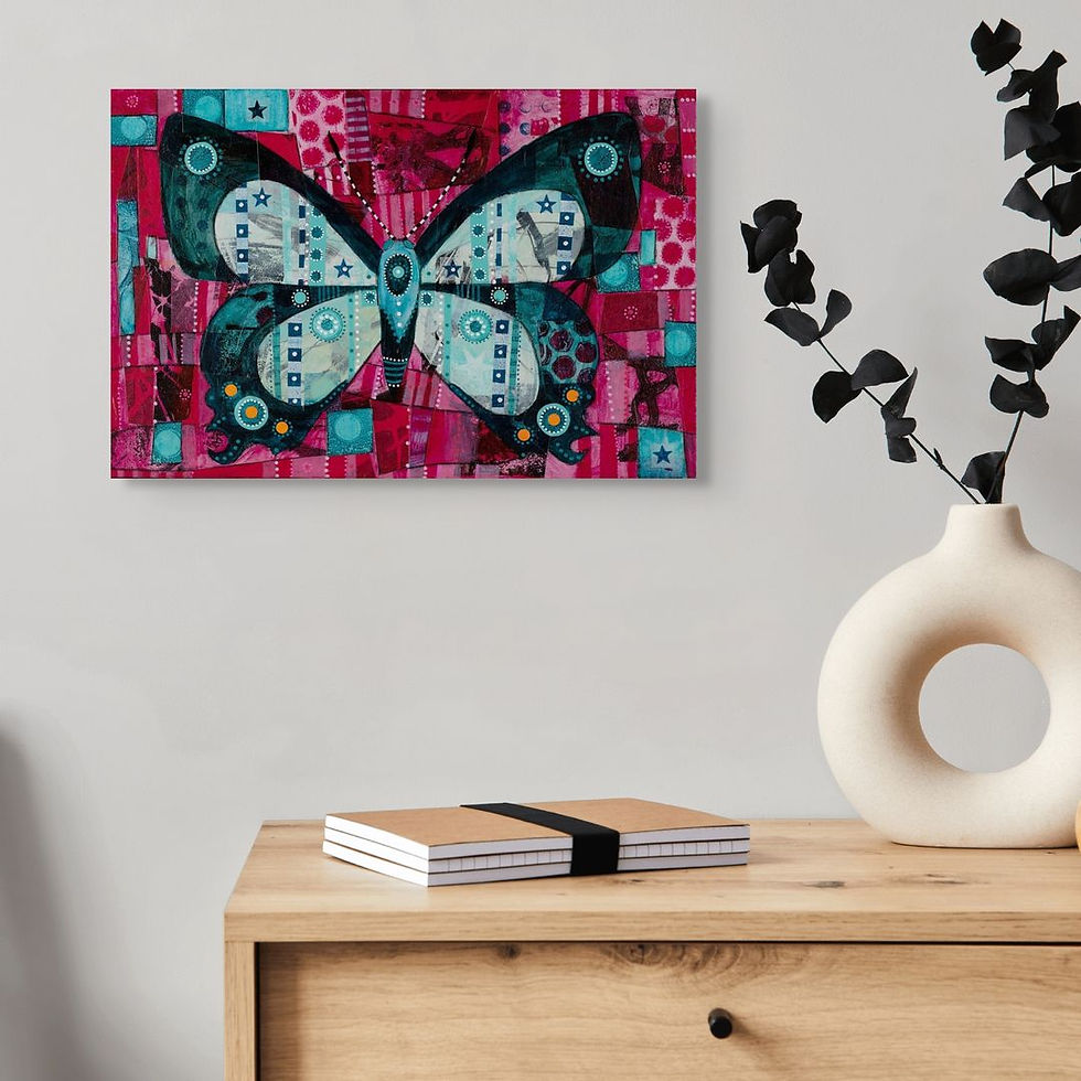 Thumbnail: abstract green painted butterfly on a red background