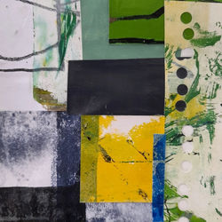 abstract shapes collage in green and yellow