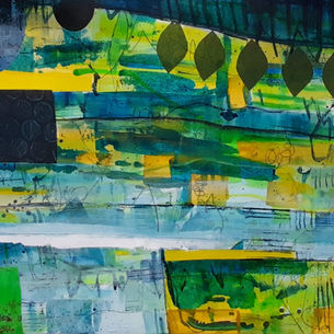 abstract painted paper in green blue and yellow