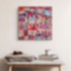 Sundown abstract wall art in layered reds, mauve and teal, evoking the deepening sky and quiet notions of closure