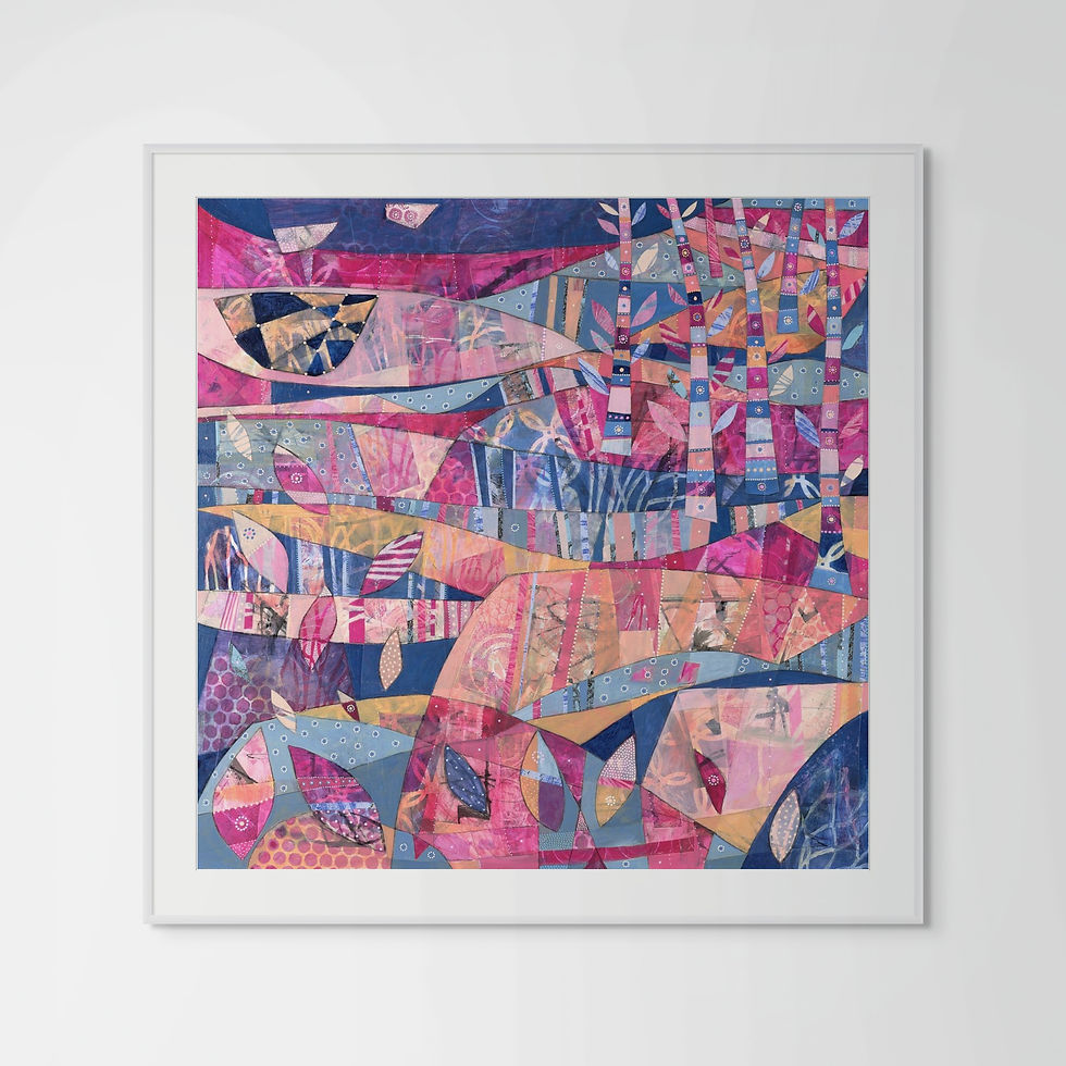 Thumbnail: Adrift abstract wall art print in pink and blue tones, evoking freedom and untethered thought