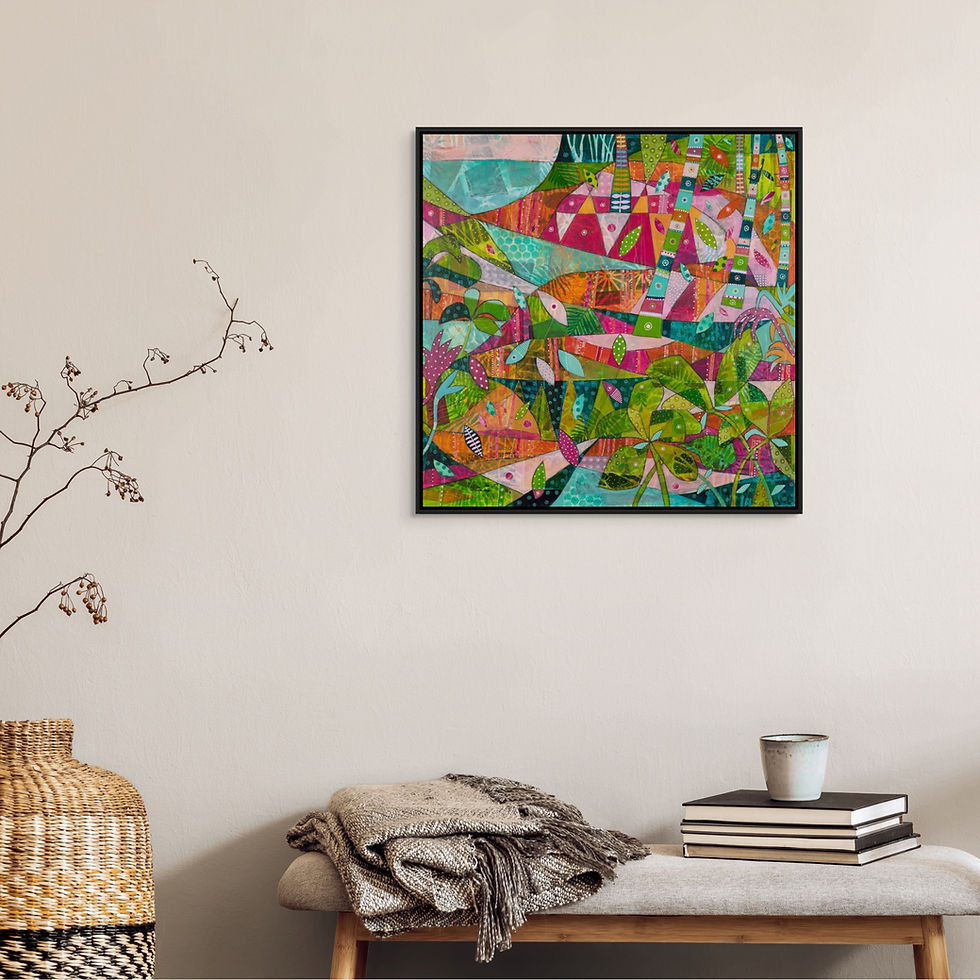 Thumbnail: Sanctuary abstract wall art print in orange and green tones, inspired by Far North Queensland rainforests