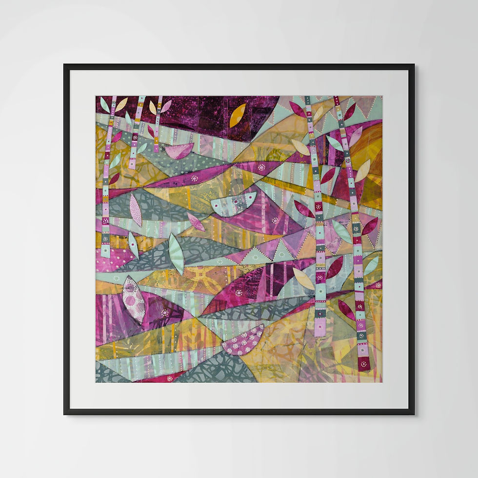 Thumbnail: The Gift abstract wall art print in green, yellow and pink tones, reflecting on family bonds and connection
