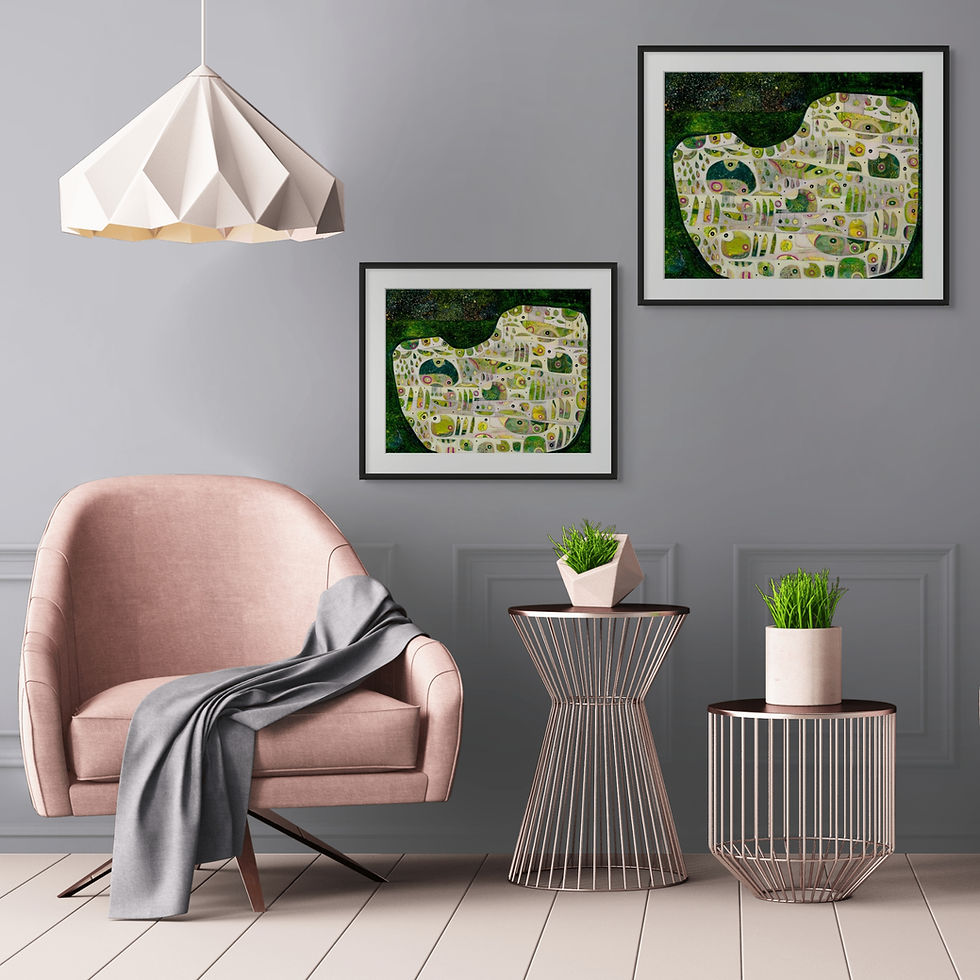 Thumbnail: abstract organic decorative shape art print on paper in green