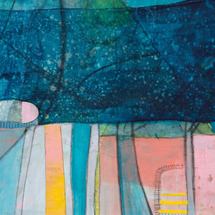 abstract landscape painting in blue and pink